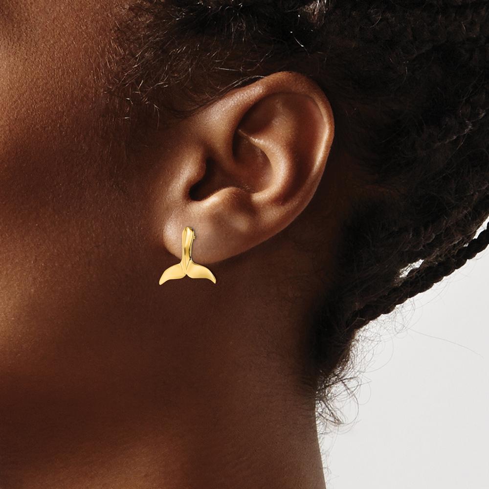 14K Yellow Gold Whale Tail Button Post Earrings by 0