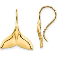 14K Yellow Gold Whale Tail Drop Earrings - Polished Finish, 29mm Length by 0