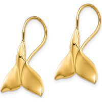 14K Yellow Gold Whale Tail Drop Earrings - Polished Finish, 29mm Length by 0