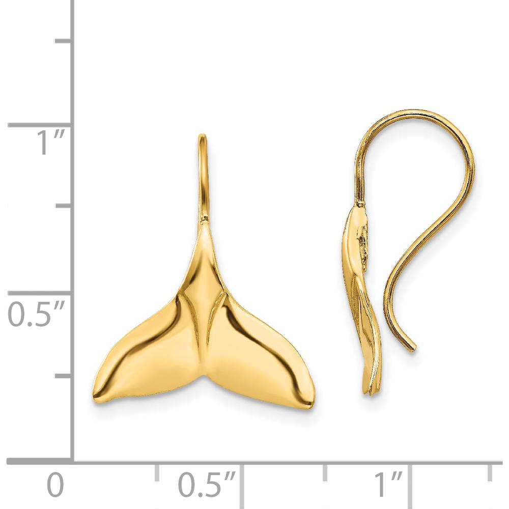 14K Yellow Gold Whale Tail Drop Earrings - Polished Finish, 29mm Length by 0