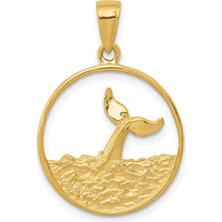 14K Yellow Gold Whale Tail in Circle Pendant with Waves by Oro Pregiato
