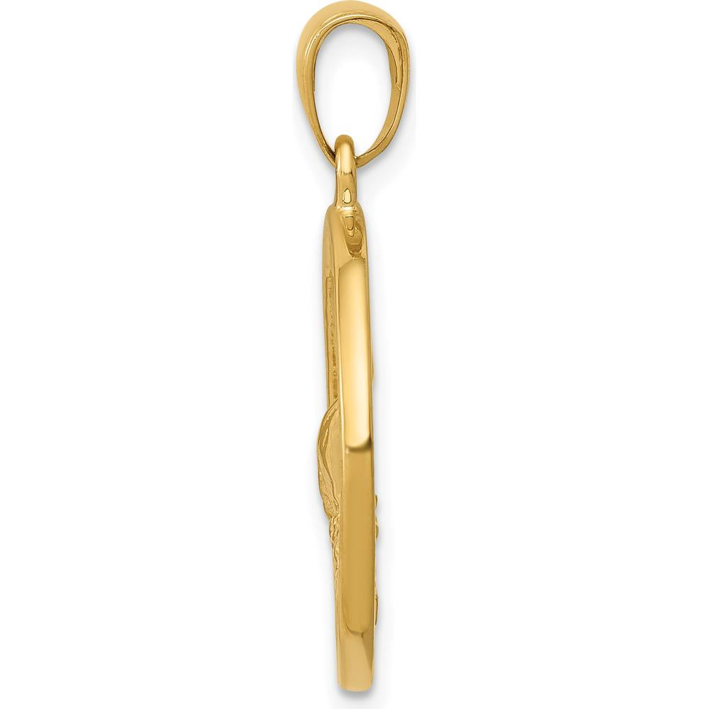 14K Yellow Gold Whale Tail in Circle Pendant with Waves by Oro Pregiato