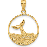 14K Yellow Gold Whale Tail in Circle Pendant with Waves by Oro Pregiato