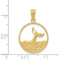 14K Yellow Gold Whale Tail in Circle Pendant with Waves by Oro Pregiato
