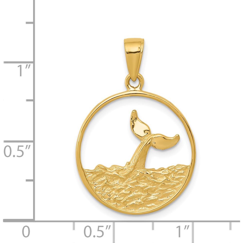 14K Yellow Gold Whale Tail in Circle Pendant with Waves by Oro Pregiato