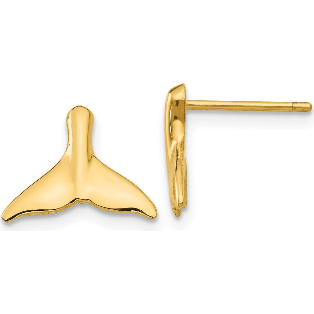 14K Yellow Gold Whale Tail Post Earrings - Solid Gold Polished Motif Design by 0