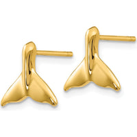 14K Yellow Gold Whale Tail Post Earrings - Solid Gold Polished Motif Design by 0
