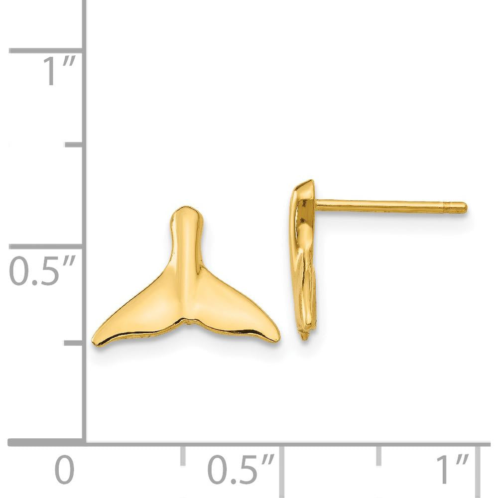 14K Yellow Gold Whale Tail Post Earrings - Solid Gold Polished Motif Design by 0