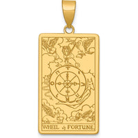14K Yellow Gold Wheel of Fortune Tarot Card Pendant - Polished Textured Charm by Oro Pregiato