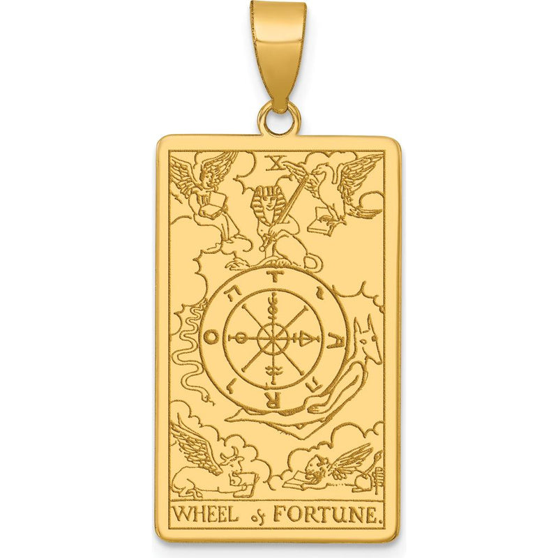 14K Yellow Gold Wheel of Fortune Tarot Card Pendant - Polished Textured Charm by Oro Pregiato