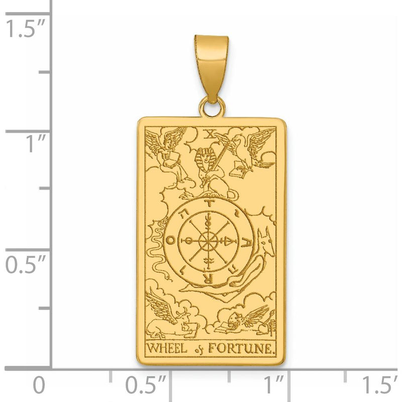 14K Yellow Gold Wheel of Fortune Tarot Card Pendant - Polished Textured Charm by Oro Pregiato