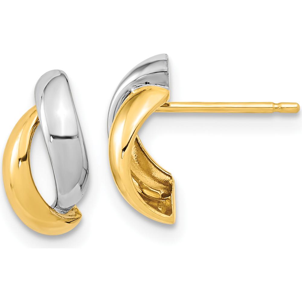 14K Yellow Gold White Rhodium Fancy Teardrop J-Hoop Earrings by Oro Pregiato