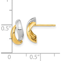 14K Yellow Gold White Rhodium Fancy Teardrop J-Hoop Earrings by Oro Pregiato