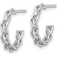 14K Yellow Gold White Rhodium-Plated Polished Woven Braided C-Hoop Earrings - 15mm by 0