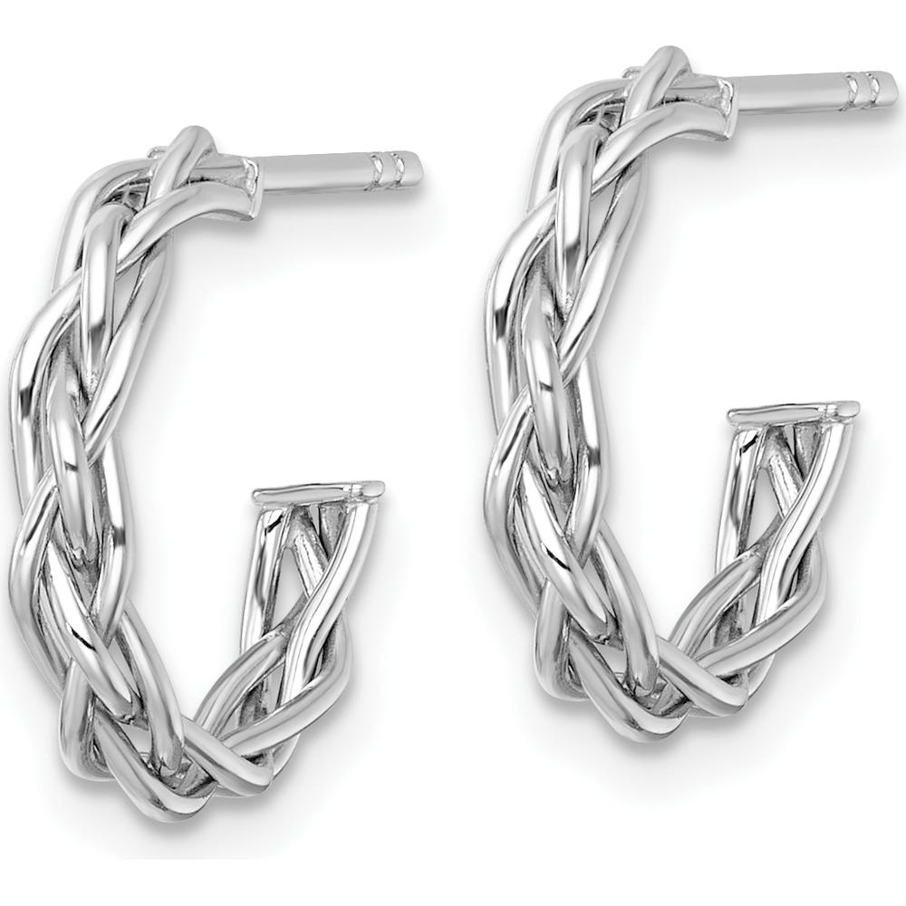 14K Yellow Gold White Rhodium-Plated Polished Woven Braided C-Hoop Earrings - 15mm by 0