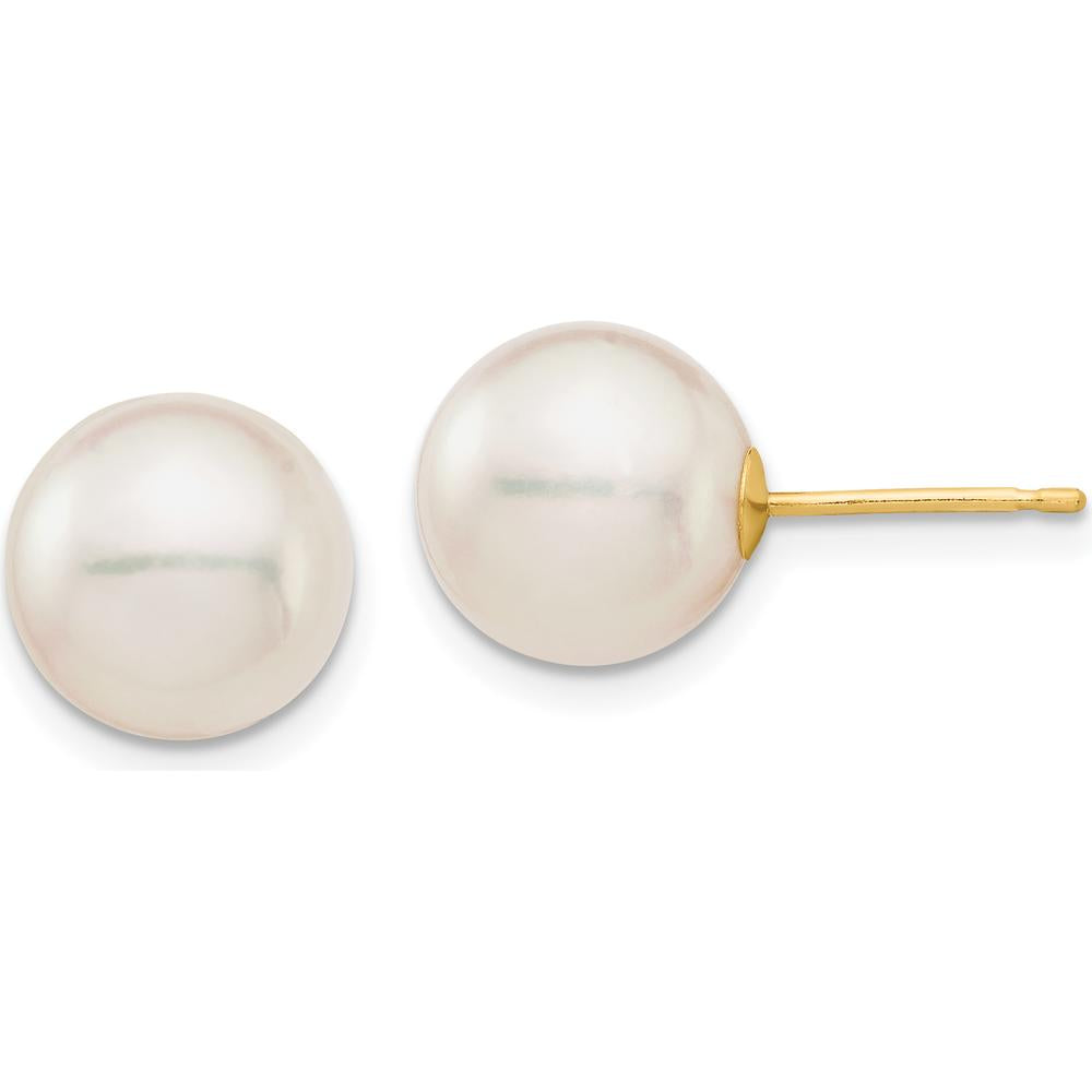 14K Yellow Gold White Round Akoya Pearl Stud Earrings - 9-10mm by Monteluci Fine Jewelry