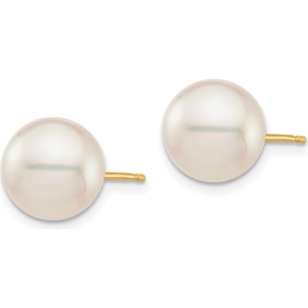 14K Yellow Gold White Round Akoya Pearl Stud Earrings - 9-10mm by Monteluci Fine Jewelry
