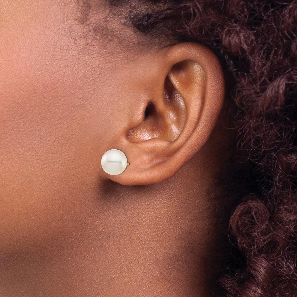 14K Yellow Gold White Round Akoya Pearl Stud Earrings - 9-10mm by Monteluci Fine Jewelry