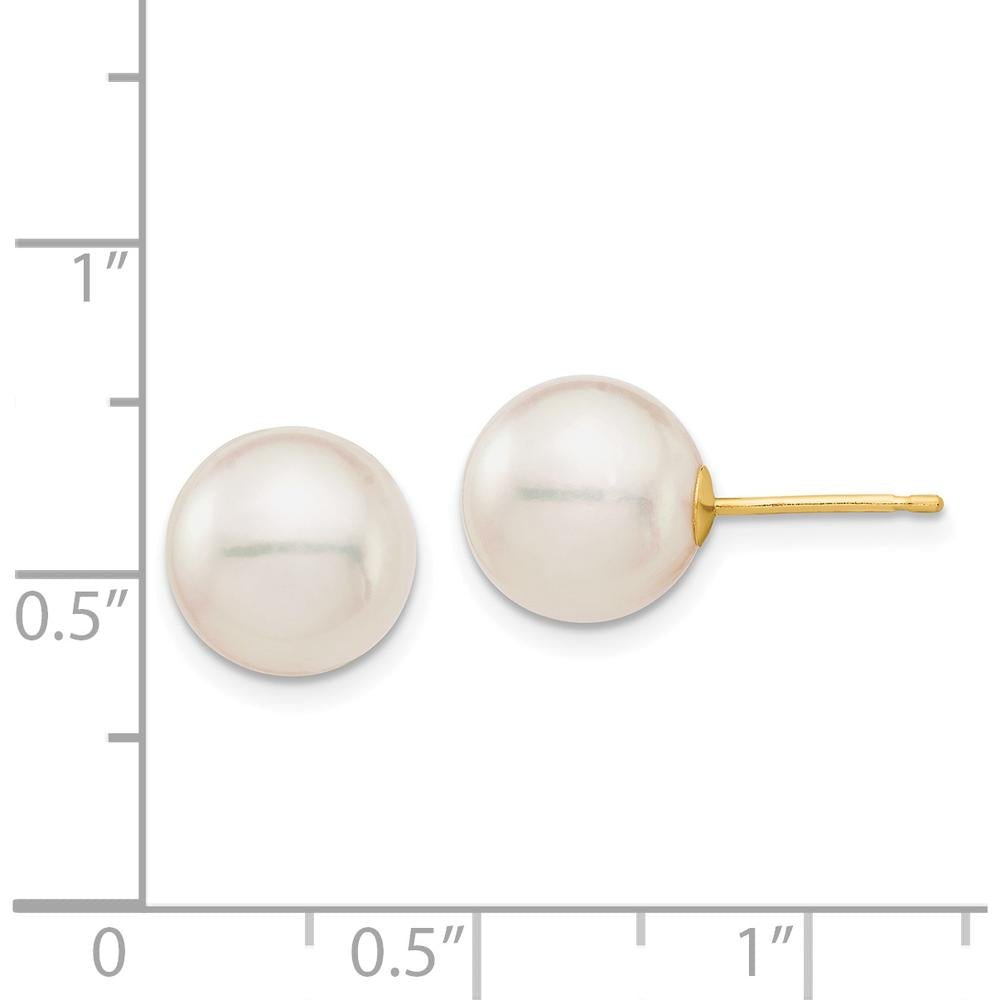 14K Yellow Gold White Round Akoya Pearl Stud Earrings - 9-10mm by Monteluci Fine Jewelry