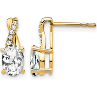 14K Yellow Gold White Topaz and Diamond Drop Earrings with Round-Cut Diamonds - 0.12 Carat Total Diamond Weight by Oro Pregiato