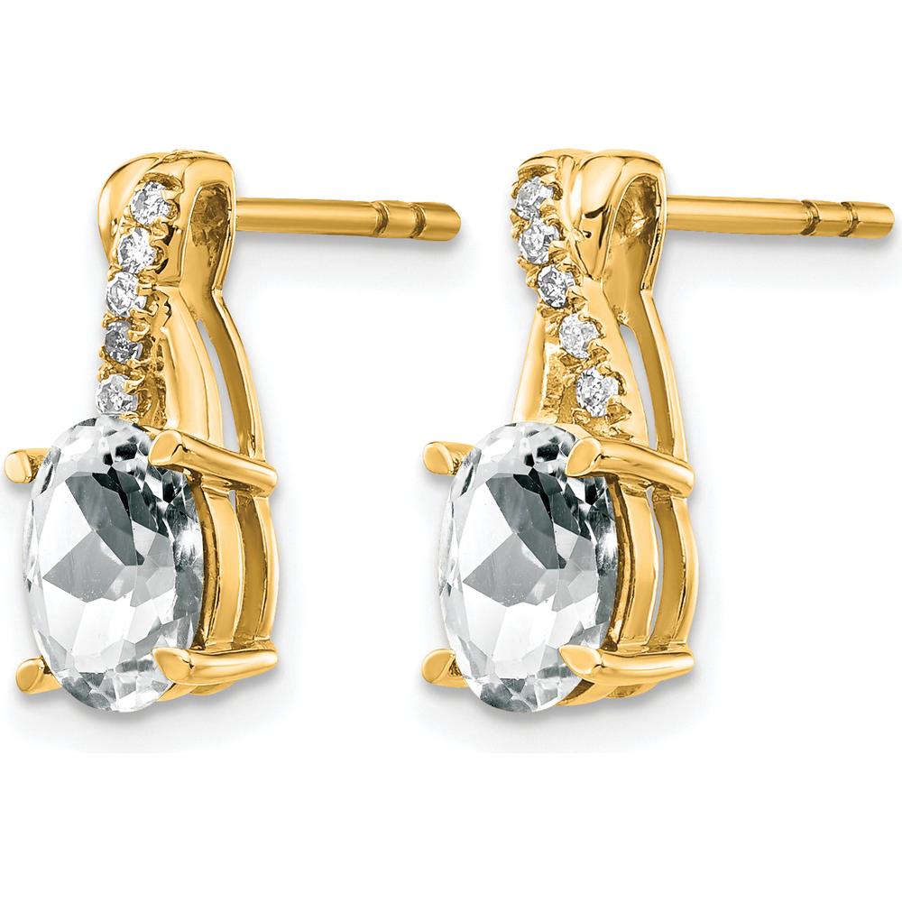 14K Yellow Gold White Topaz and Diamond Drop Earrings with Round-Cut Diamonds - 0.12 Carat Total Diamond Weight by Oro Pregiato