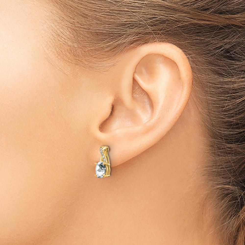 14K Yellow Gold White Topaz and Diamond Drop Earrings with Round-Cut Diamonds - 0.12 Carat Total Diamond Weight by Oro Pregiato