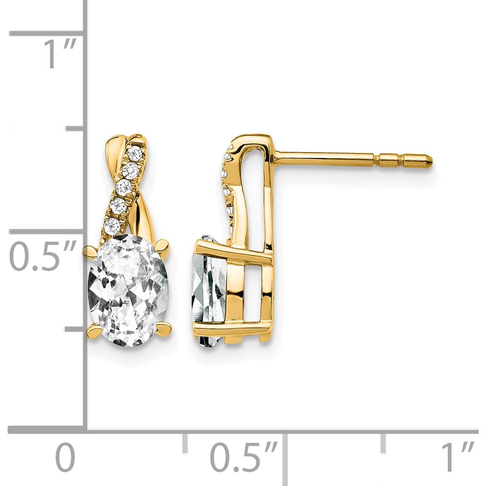 14K Yellow Gold White Topaz and Diamond Drop Earrings with Round-Cut Diamonds - 0.12 Carat Total Diamond Weight by Oro Pregiato