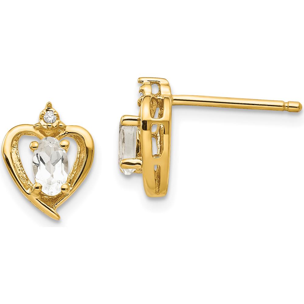 14K Yellow Gold White Topaz and Diamond Heart Earrings - 0.293 Carat Total Topaz Weight, 0.01 Carat Total Diamond Weight by Oro Pregiato