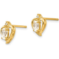 14K Yellow Gold White Topaz and Diamond Heart Earrings - 0.293 Carat Total Topaz Weight, 0.01 Carat Total Diamond Weight by Oro Pregiato