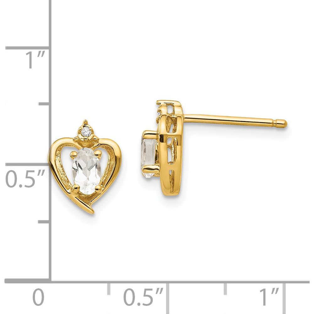 14K Yellow Gold White Topaz and Diamond Heart Earrings - 0.293 Carat Total Topaz Weight, 0.01 Carat Total Diamond Weight by Oro Pregiato
