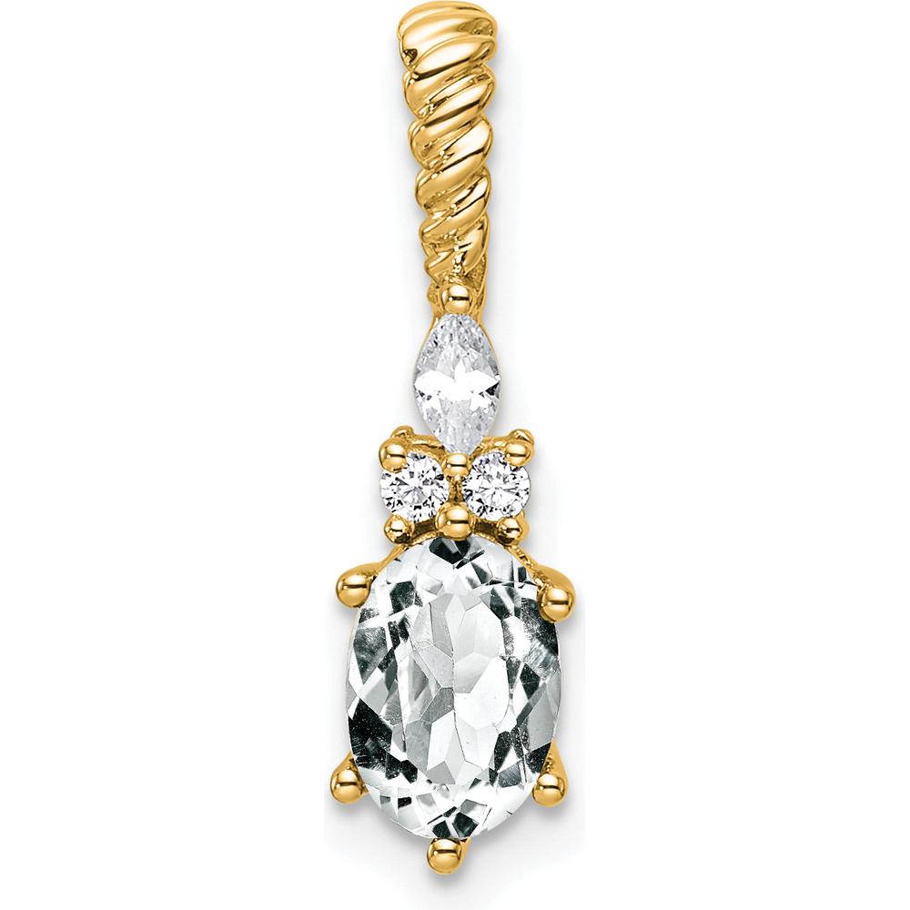 14K Yellow Gold White Topaz and Diamond Pendant with Twisted Bail - 1.45 Carat Total Gemstone Weight by Oro Pregiato