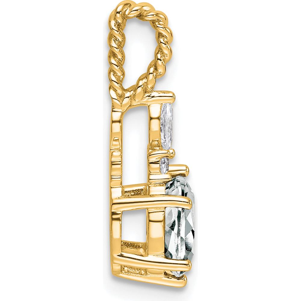 14K Yellow Gold White Topaz and Diamond Pendant with Twisted Bail - 1.45 Carat Total Gemstone Weight by Oro Pregiato