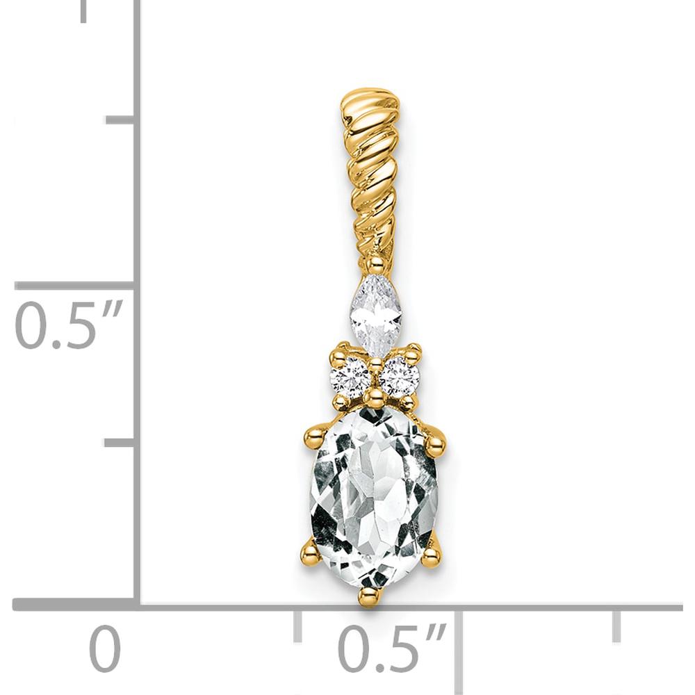 14K Yellow Gold White Topaz and Diamond Pendant with Twisted Bail - 1.45 Carat Total Gemstone Weight by Oro Pregiato