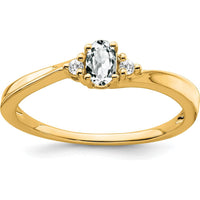 14K Yellow Gold White Topaz and Diamond Ring with Oval and Round Stones - 0.02 Carat Total Diamond Weight by 0