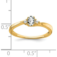 14K Yellow Gold White Topaz and Diamond Ring with Oval and Round Stones - 0.02 Carat Total Diamond Weight by 0
