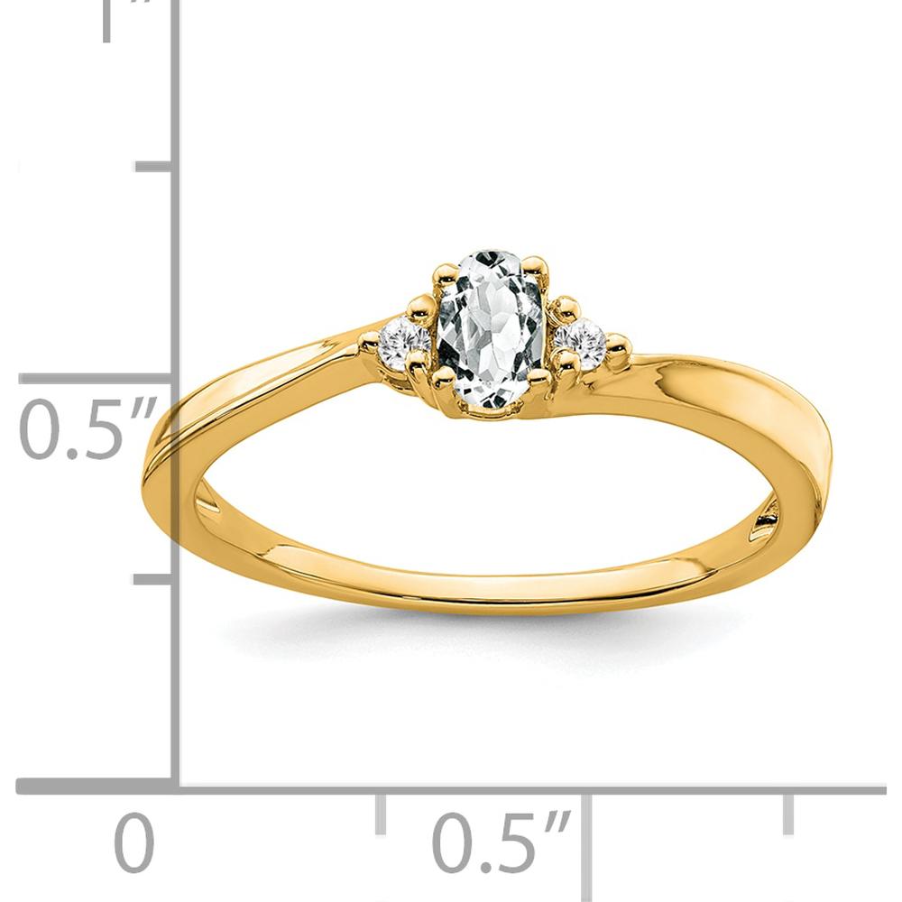 14K Yellow Gold White Topaz and Diamond Ring with Oval and Round Stones - 0.02 Carat Total Diamond Weight by 0
