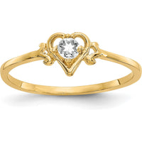 14K Yellow Gold White Topaz Heart Birthstone Ring - 0.15 Carat Total Gemstone Weight by Oro Pregiato