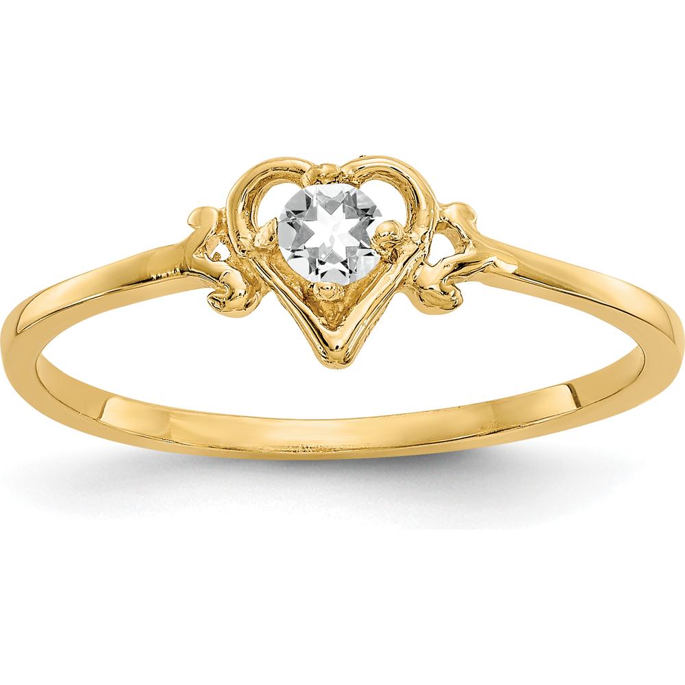 14K Yellow Gold White Topaz Heart Birthstone Ring - 0.15 Carat Total Gemstone Weight by Oro Pregiato