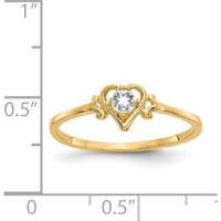 14K Yellow Gold White Topaz Heart Birthstone Ring - 0.15 Carat Total Gemstone Weight by Oro Pregiato