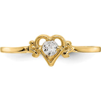14K Yellow Gold White Topaz Heart Birthstone Ring - 0.15 Carat Total Gemstone Weight by Oro Pregiato