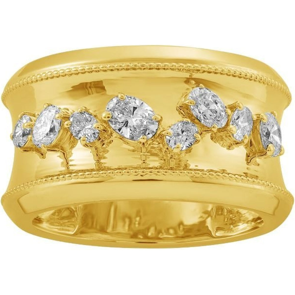 14K Yellow Gold Wide Band Fashion Ring with Free-Form Set Round Diamonds and Milgrain Detail - 0.65 Carat Total Diamond Weight by Auriventus