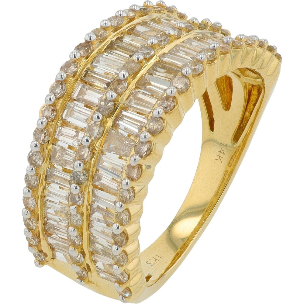 14K Yellow Gold Wide Band Ring with Channel-Set Baguette and Round Diamonds - 1.65 Carat Total Diamond Weight
