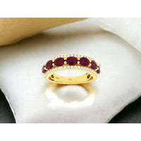 14K Yellow Gold Wide Band Ring with Oval Rubies and Pavé Diamond Borders - 2.30 Carat Ruby and 0.33 Carat Diamond Total Weight - Royal Jewelry