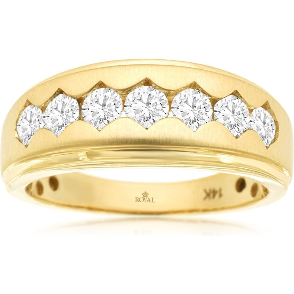 14K Yellow Gold Wide Band Ring with Scalloped Channel-Set Round Diamonds - 0.50 Carat Total Diamond Weight - Royal Jewelry