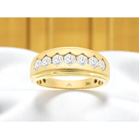 14K Yellow Gold Wide Band Ring with Scalloped Channel-Set Round Diamonds - 0.50 Carat Total Diamond Weight - Royal Jewelry