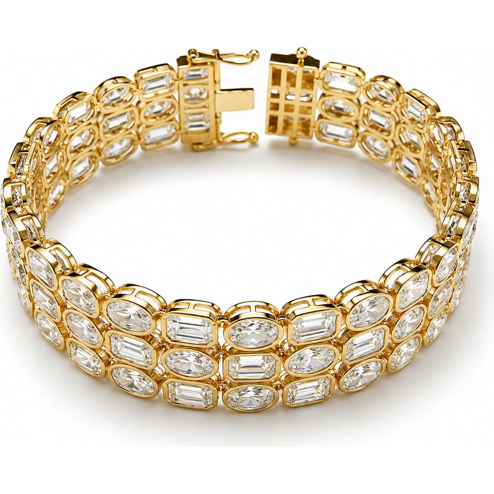 14K Yellow Gold Wide Bracelet with Mixed Cut Oval and Rectangular Lab Grown Diamonds - 38.89 Carat Total Diamond Weight by Auriventus