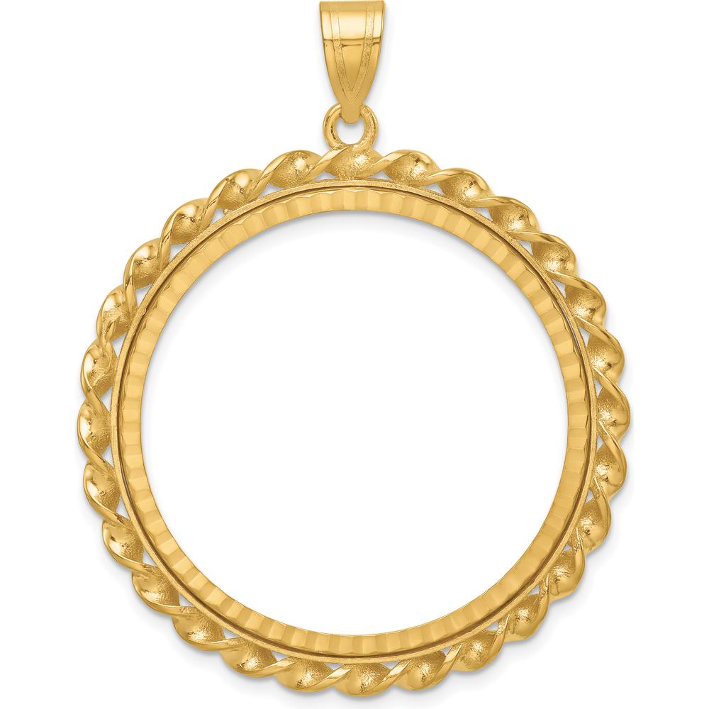 14K Yellow Gold Wide Twisted Wire Diamond-Cut Coin Bezel Pendant for 1 oz. American Eagle Coin by Numis Coin Jewelry