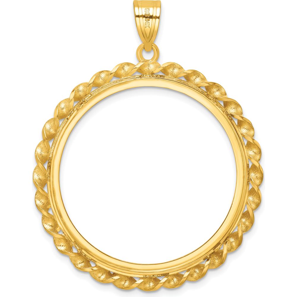 14K Yellow Gold Wide Twisted Wire Diamond-Cut Coin Bezel Pendant for 1 oz. American Eagle Coin by Numis Coin Jewelry
