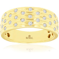 14K Yellow Gold Wide Wedding Band with Scattered Round Brilliant Cut Diamonds - 0.41 Carat Total Diamond Weight - Royal Jewelry
