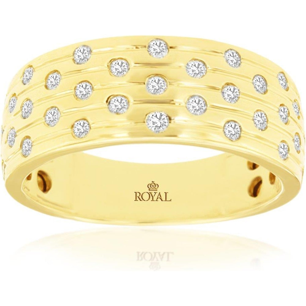 14K Yellow Gold Wide Wedding Band with Scattered Round Brilliant Cut Diamonds - 0.41 Carat Total Diamond Weight - Royal Jewelry